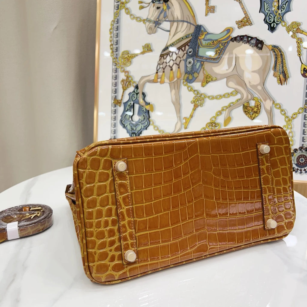 Birkin Shiny Niloticus Crocodile Cowhide Leather Gold Hardware