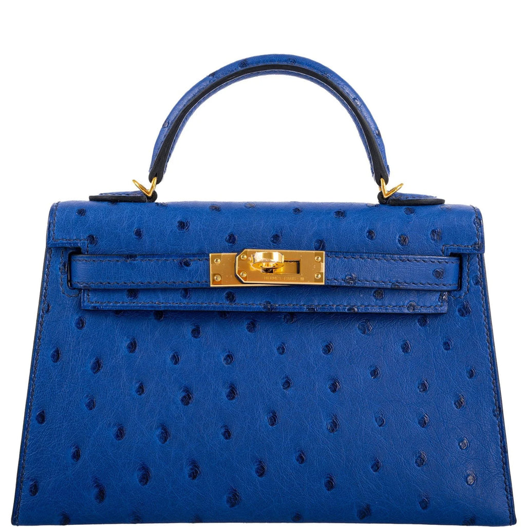 Kelly Mini II Blue Sapphire Ostrich Gold Hardware
