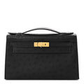 Kelly Pochette Black Ostrich Clutch Gold Hardware