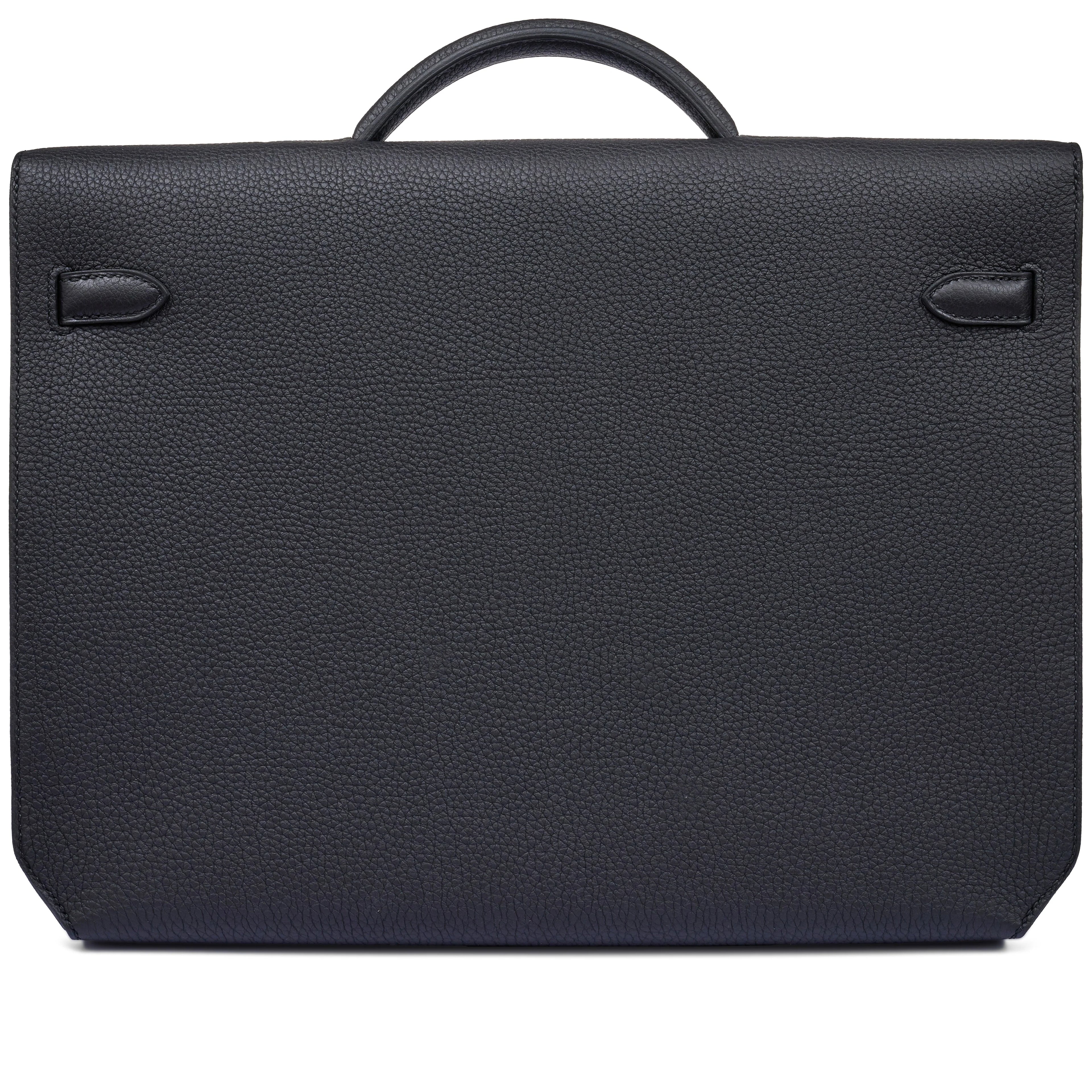 Kelly Black Togo 36 Briefcase Palladium Hardware FR trendy frosted leather casual bag