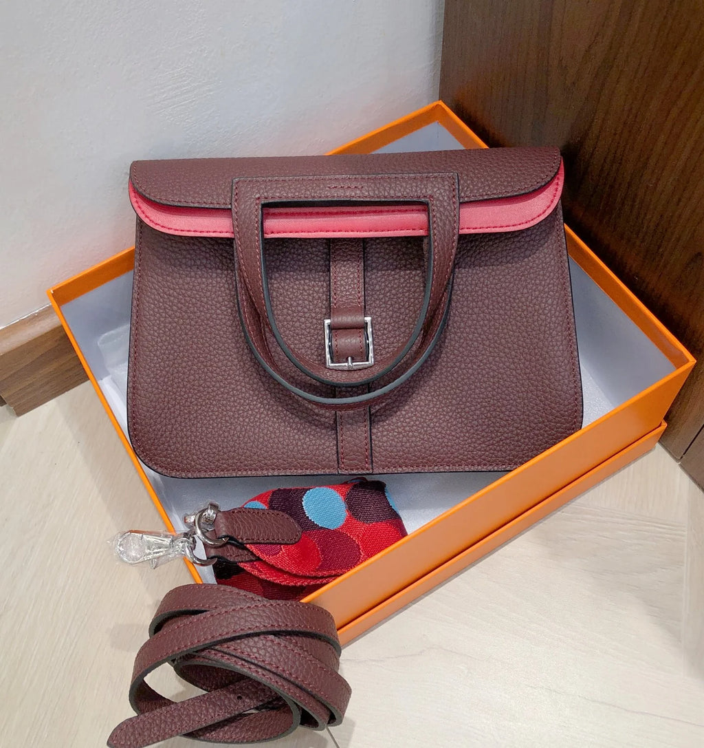 Taurillon Clémence Halzan Verso Fermoir Argenté 25 Rouge Framboise