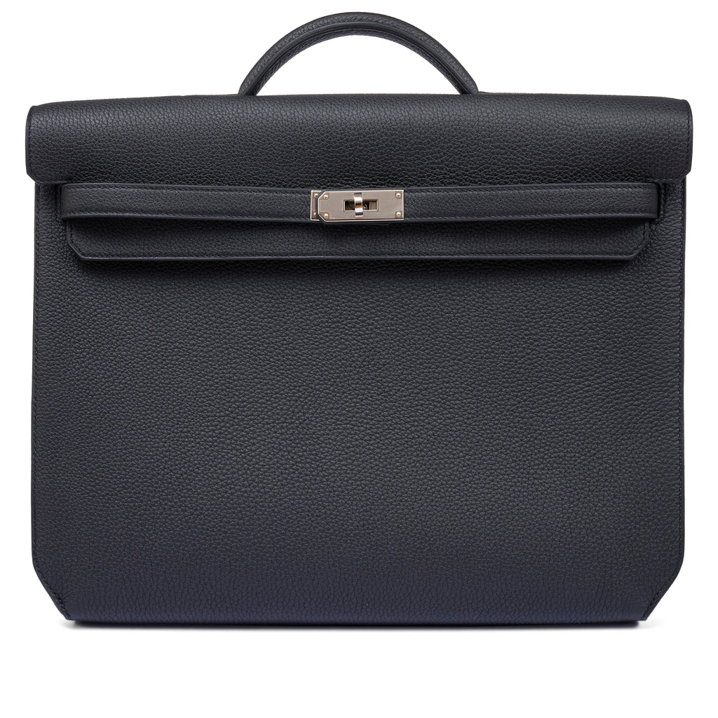 Kelly Black Togo 36 Briefcase Palladium Hardware FR trendy frosted leather casual bag