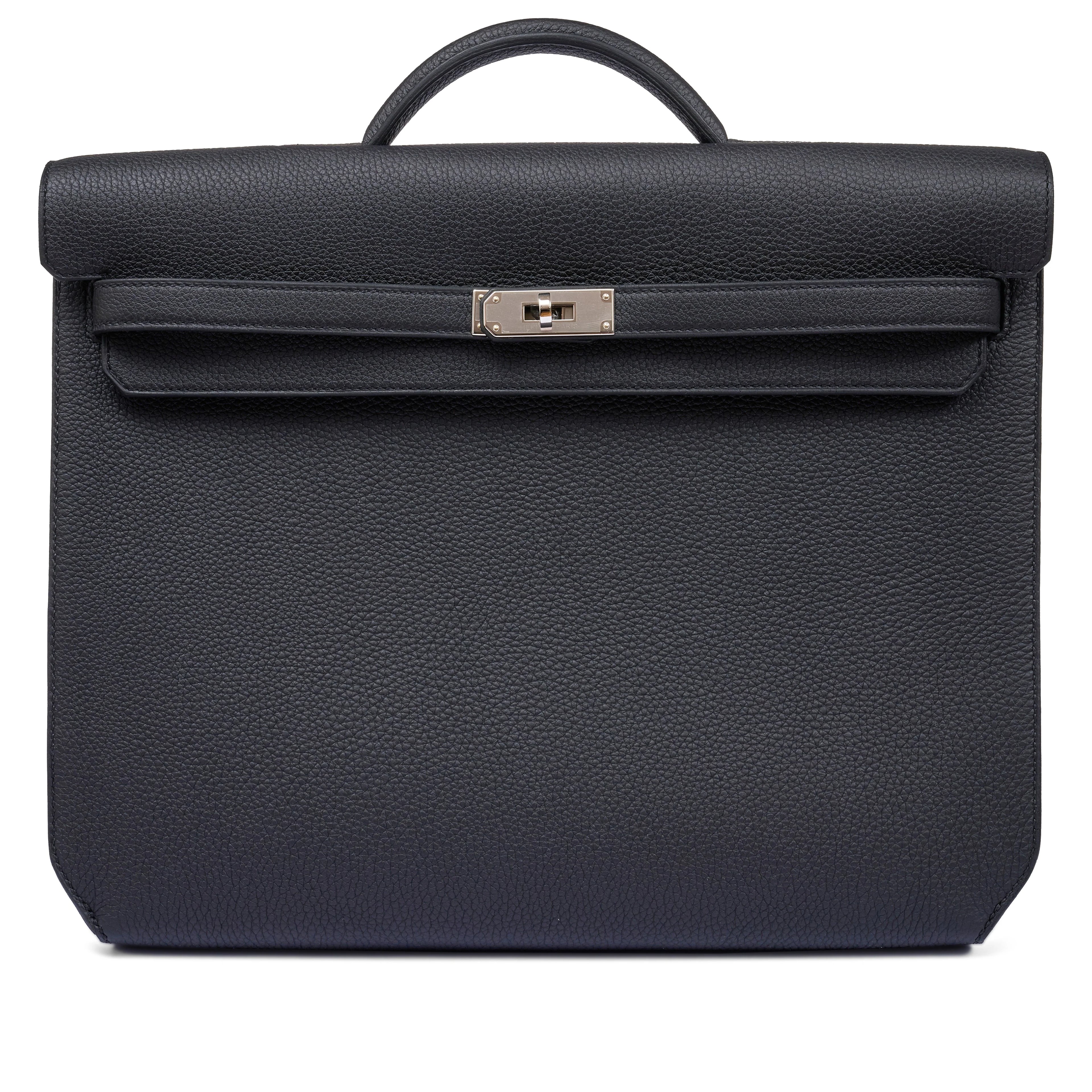 Kelly Black Togo 36 Briefcase Palladium Hardware FR trendy frosted leather casual bag