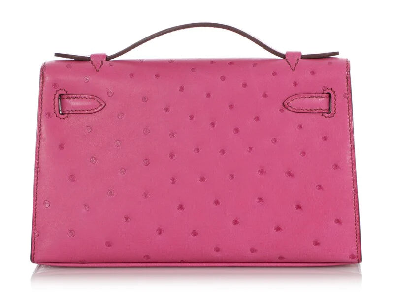 Kelly Pochette Palladium Hardware Fuchsia Ostrich