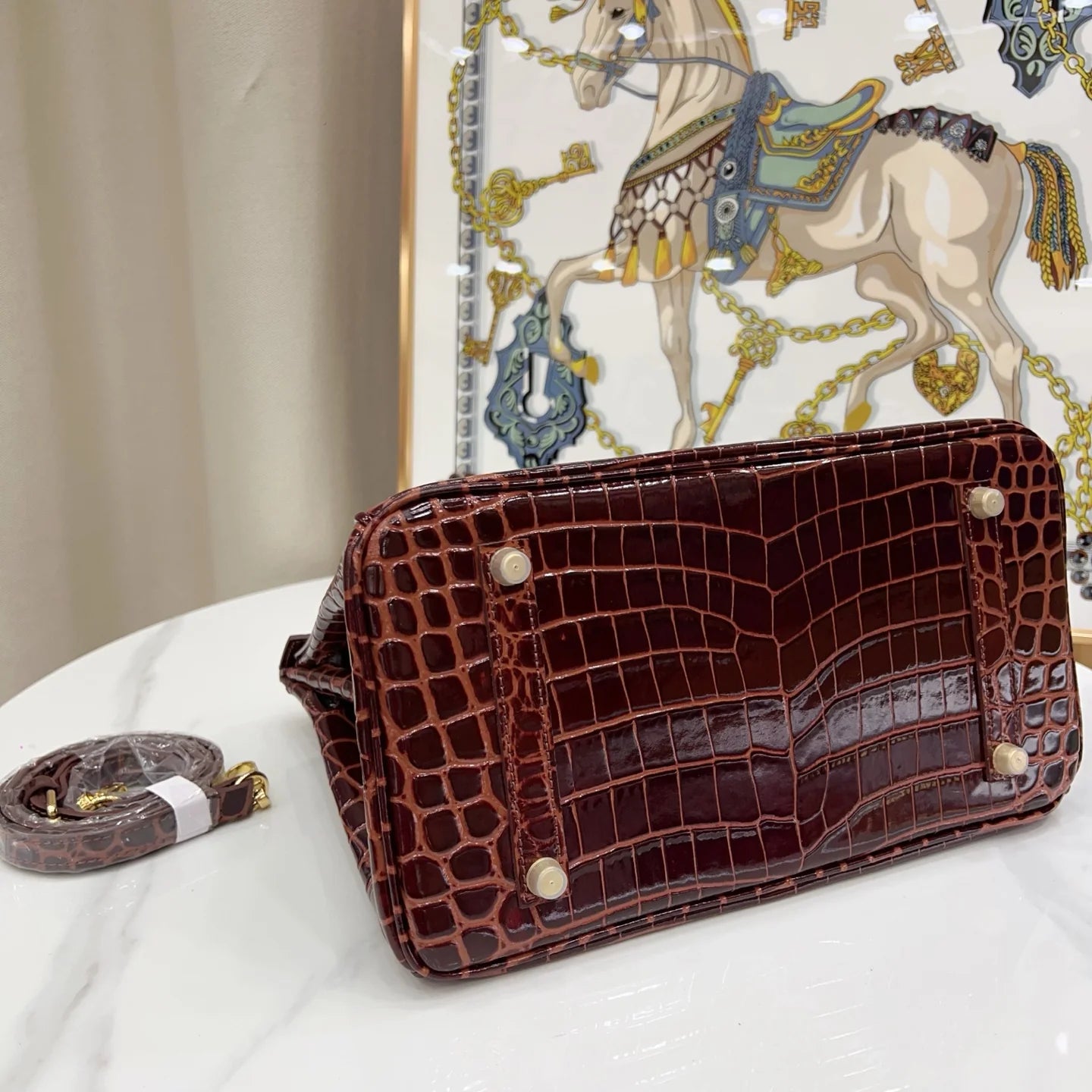 Birkin Bordeaux Shiny Porosus Crocodile Gold Hardware