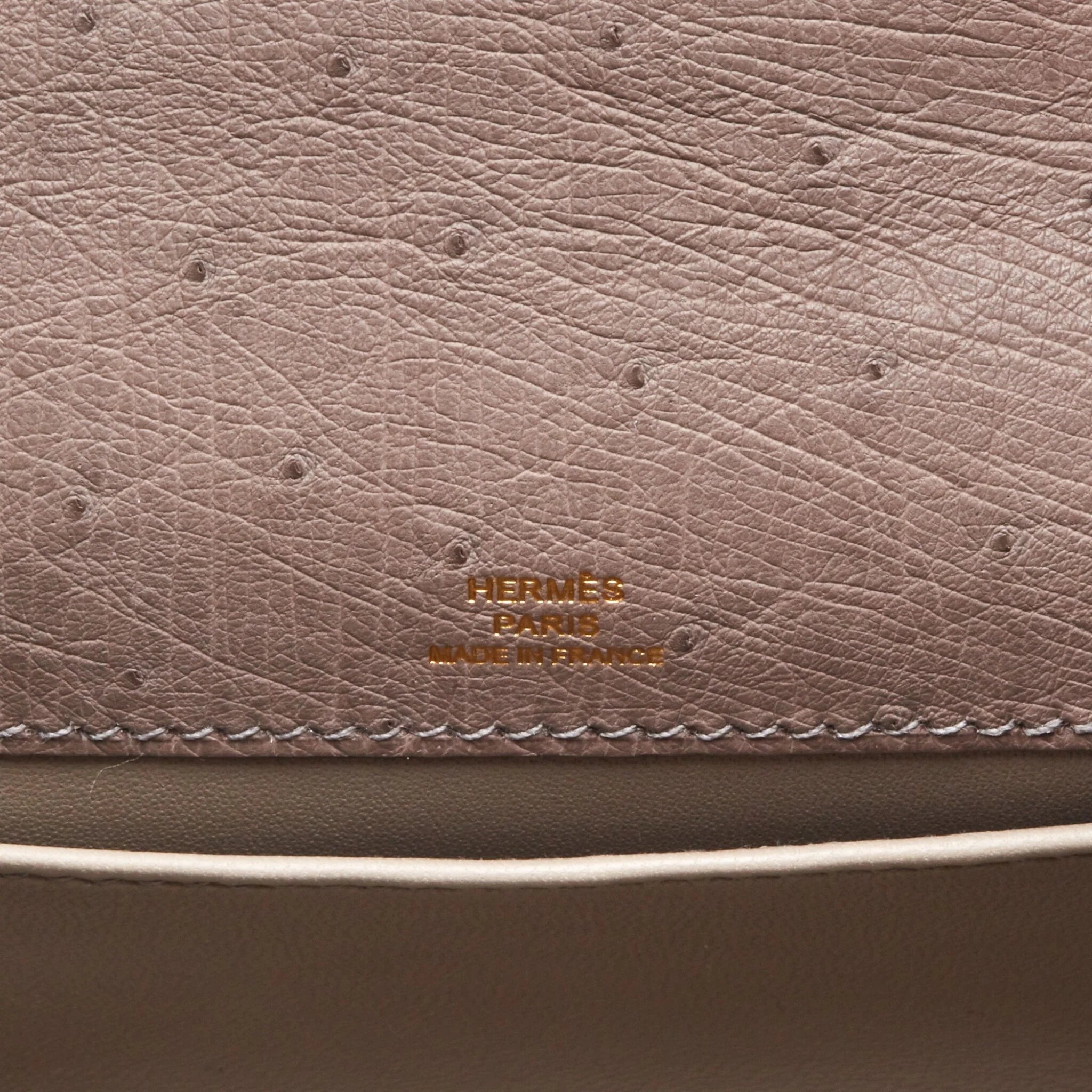 Kelly Pochette in Ostrich Leather with Gold Hardware Gris Tourterelle