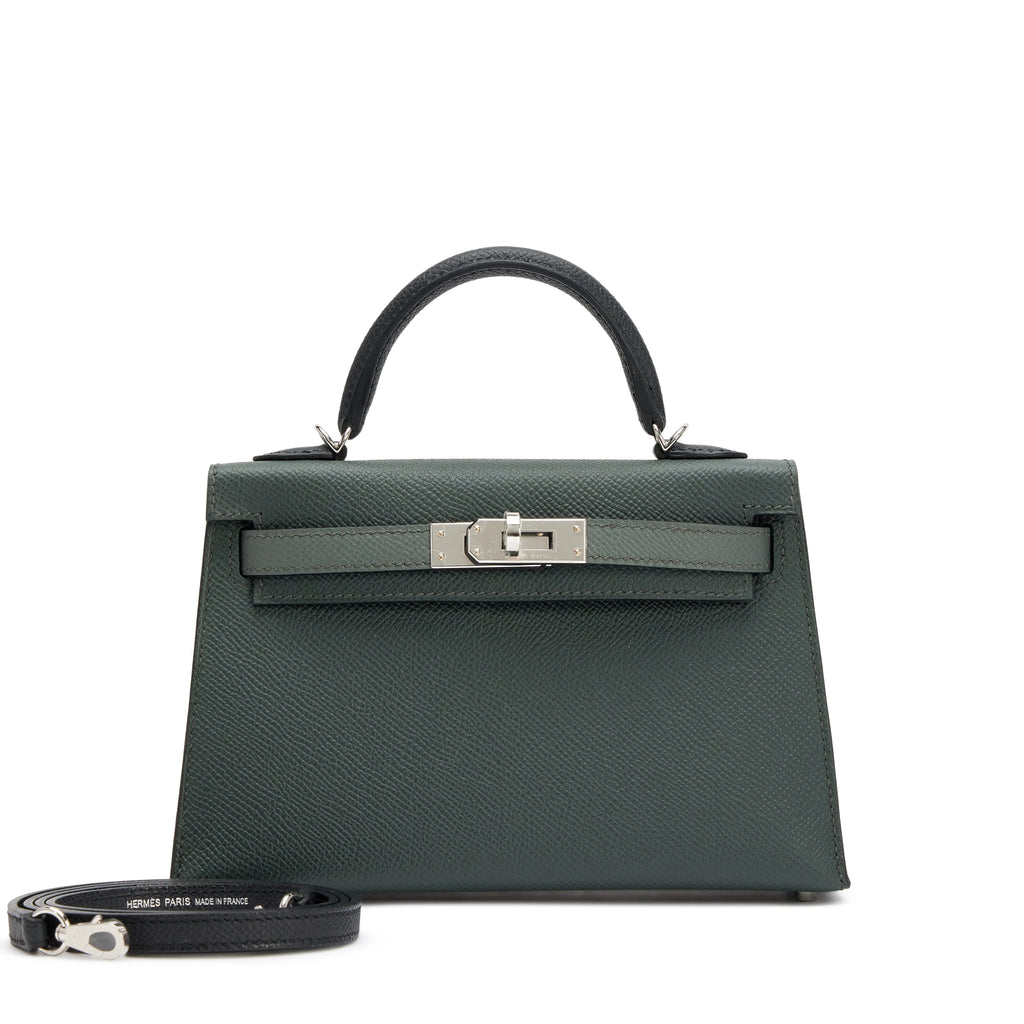 Kelly 20 II Vert Amande and Black Epsom Mini Palladium Hardware