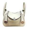 small size Lindy bag, original top-grain TC cowhide leather with silver hardware, pearl grey and cherry blossom pink