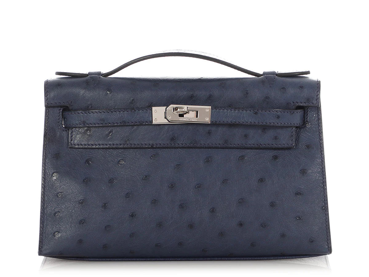 Kelly Pochette Clutch Bag crafted from top-layer cowhide with ostrich pattern