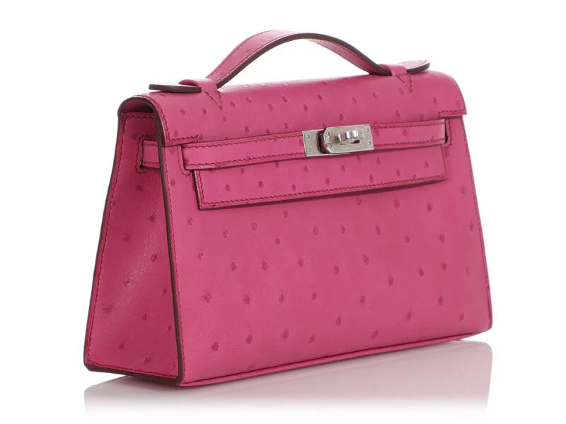 Kelly Pochette Palladium Hardware Fuchsia Ostrich