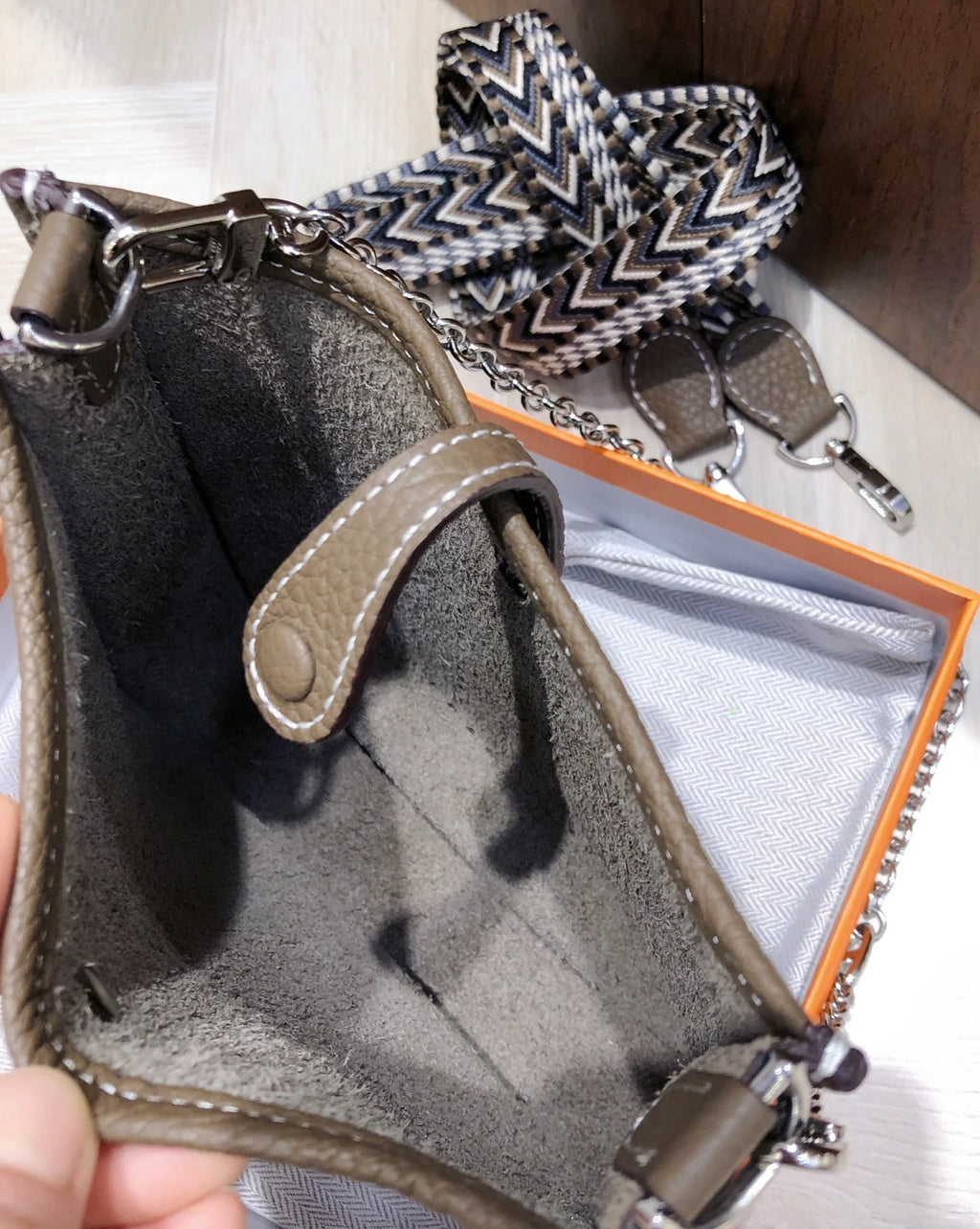 Evelyne TPM Clemence Étoupe & Bleu Indigo Clemence Leather
