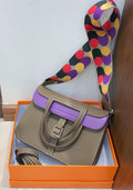 Halzan 25, original TC leather with silver hardware, elephant grey and purple