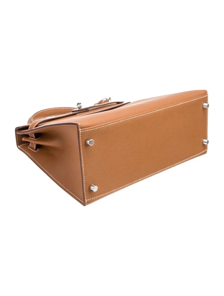 Kelly II Sellier Palm-Grained Epsom Leatheri Palladium Hardware