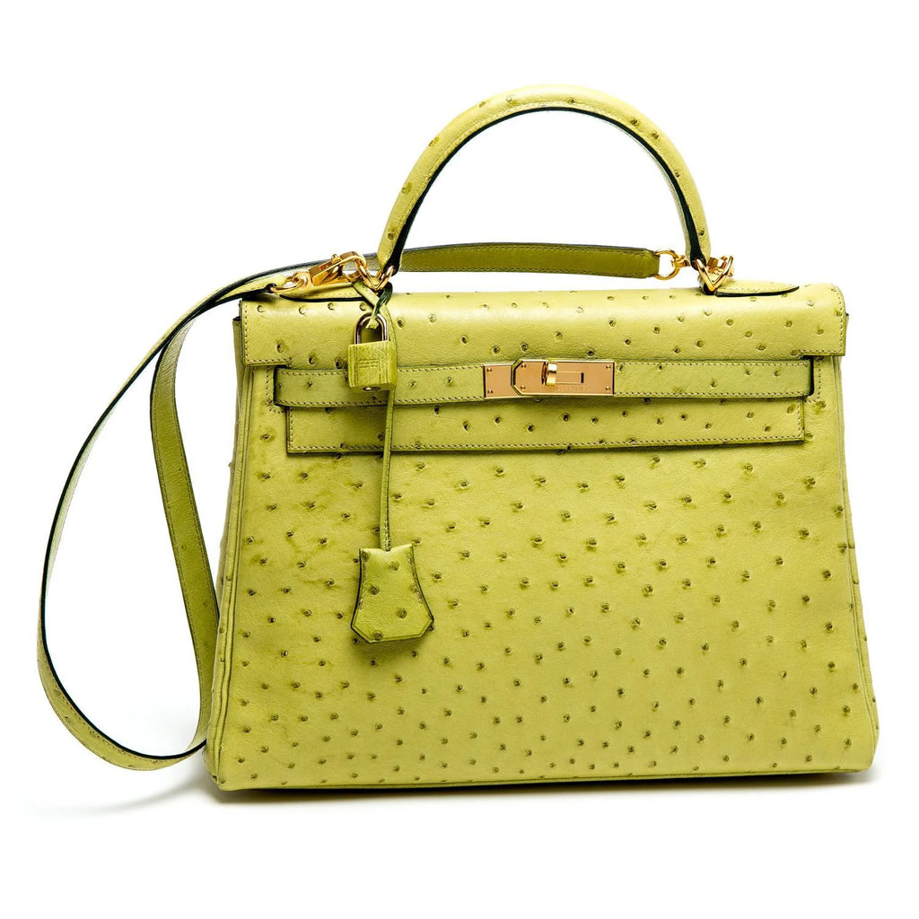 Kelly 32 ostrich handbag Green Ostrich gold Hardware