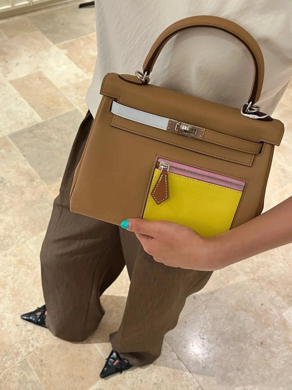 Kelly Colormatic 25 Swift Cha original top-grain Swift leather