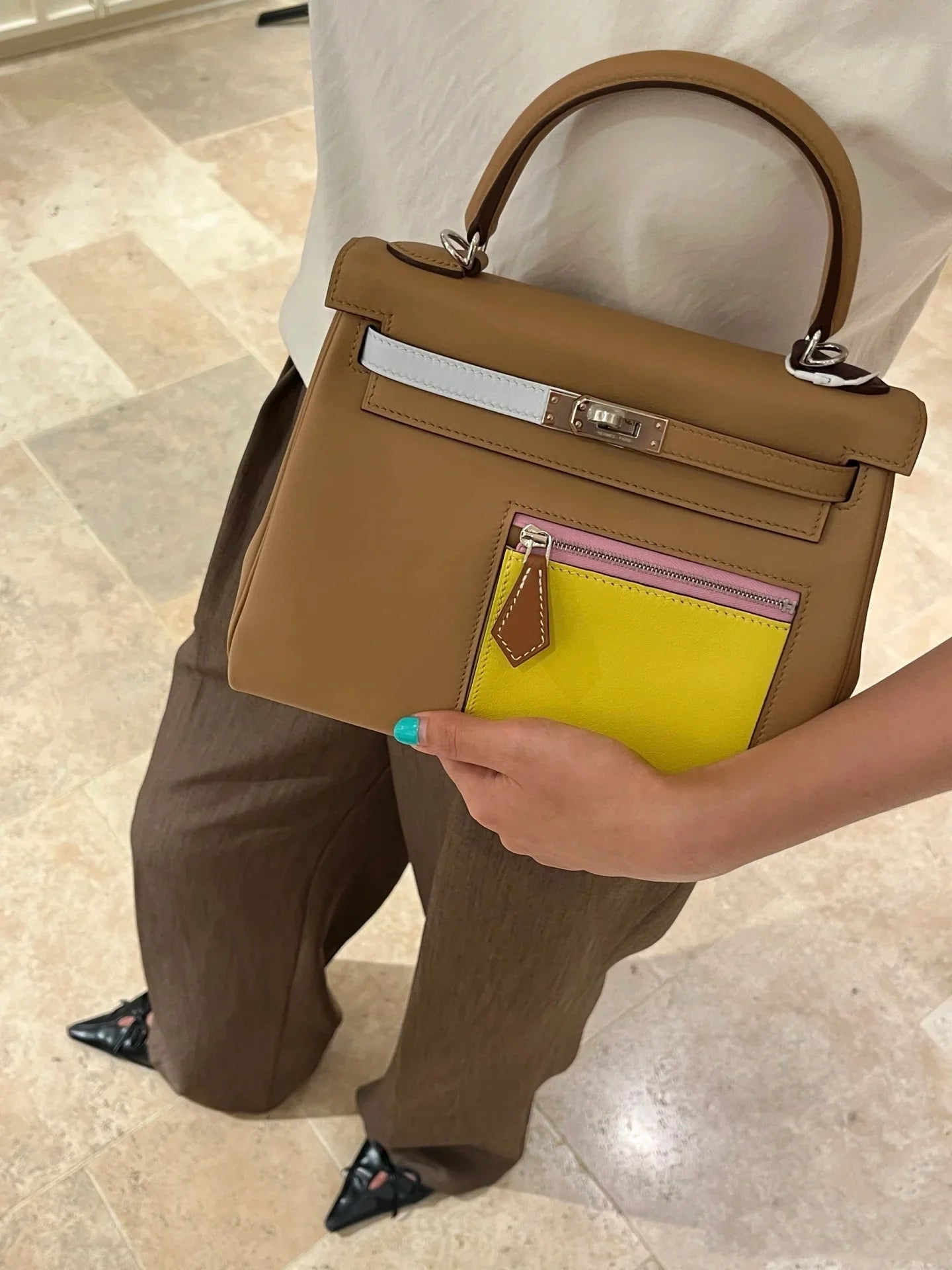 Kelly Colormatic 25 Swift Cha original top-grain Swift leather