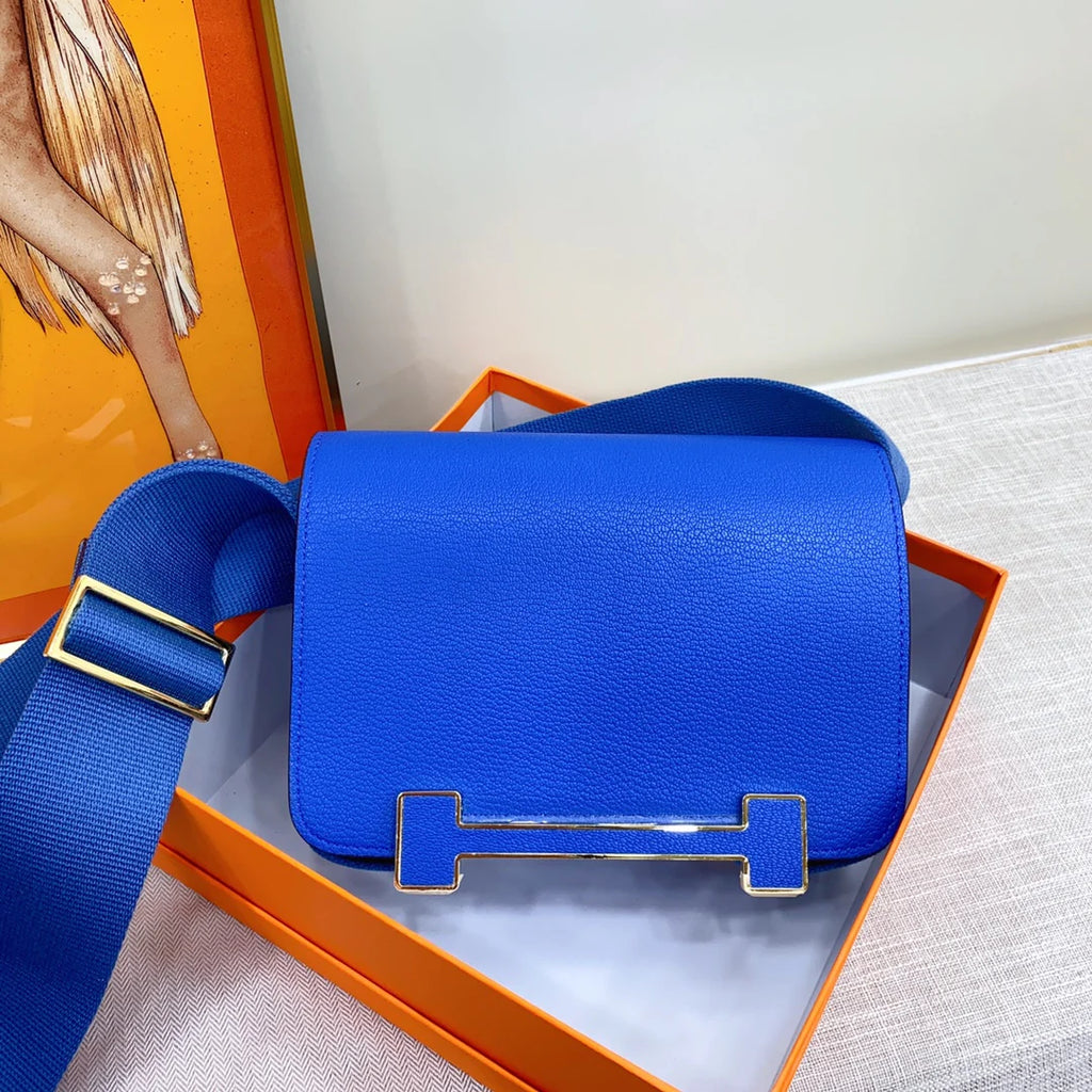 Geta Bag Bleu Electrique Mysore Goatskin 20cm wooden clog bag