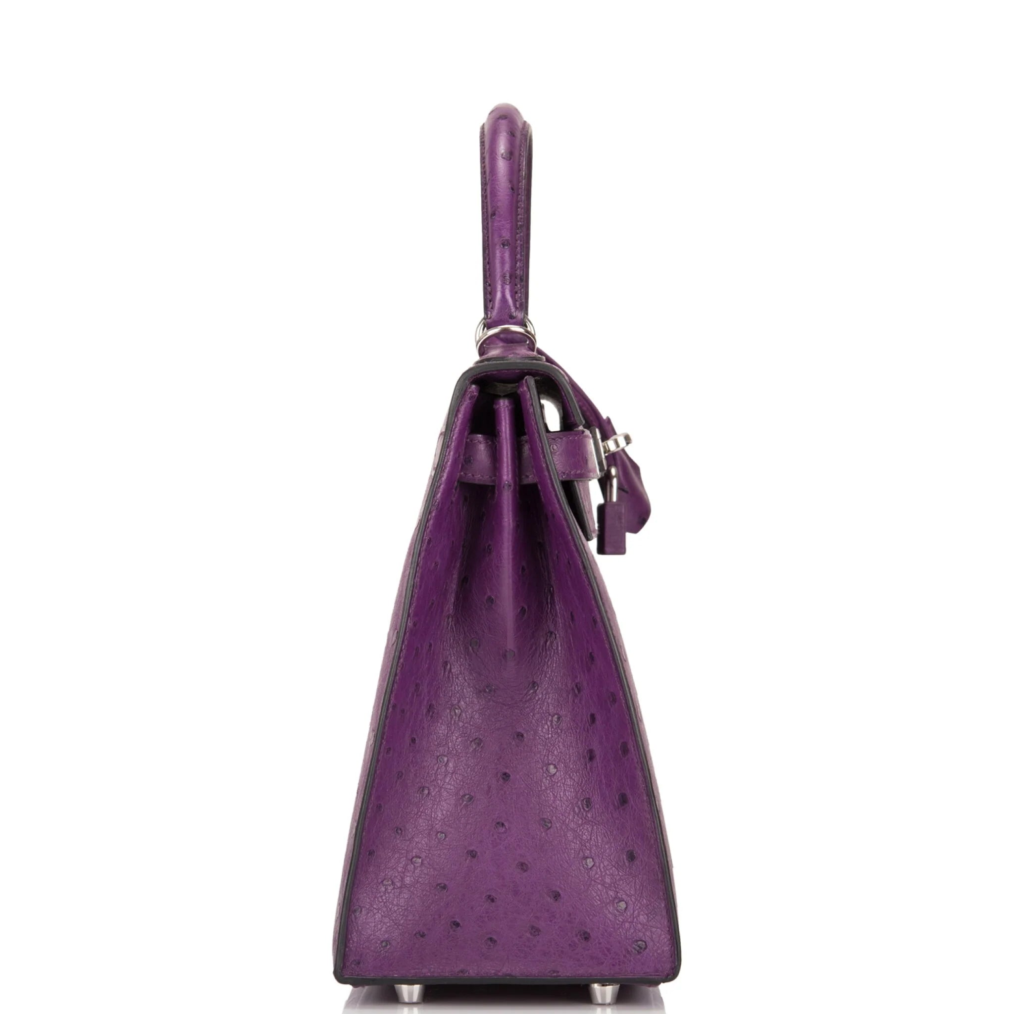 Kelly Violine Sellier Ostrich with Palladium Hardware