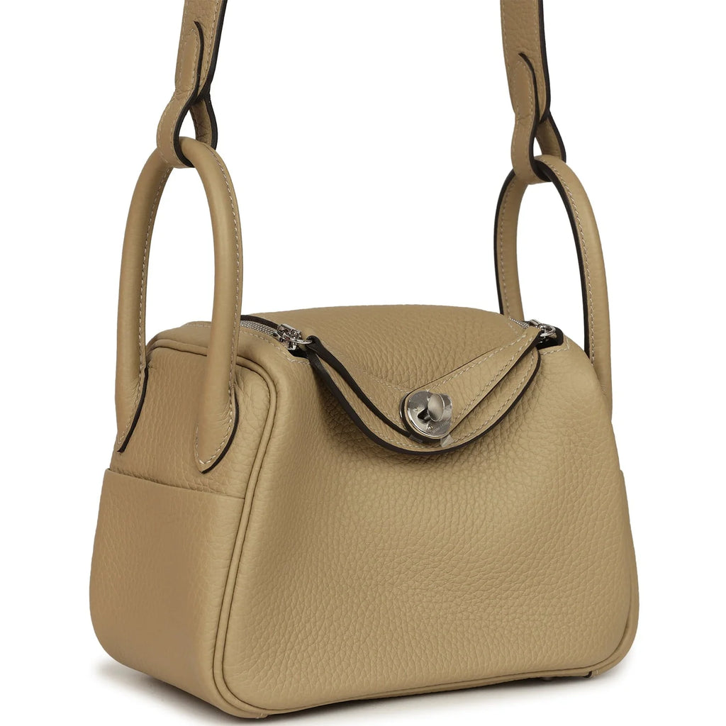small size Lindy bag, original top-layer TC cowhide leather with silver hardware, elephant grey and yellow color block