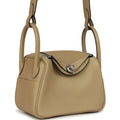 small size Lindy bag, original top-layer TC cowhide leather with silver hardware, elephant grey and yellow color block