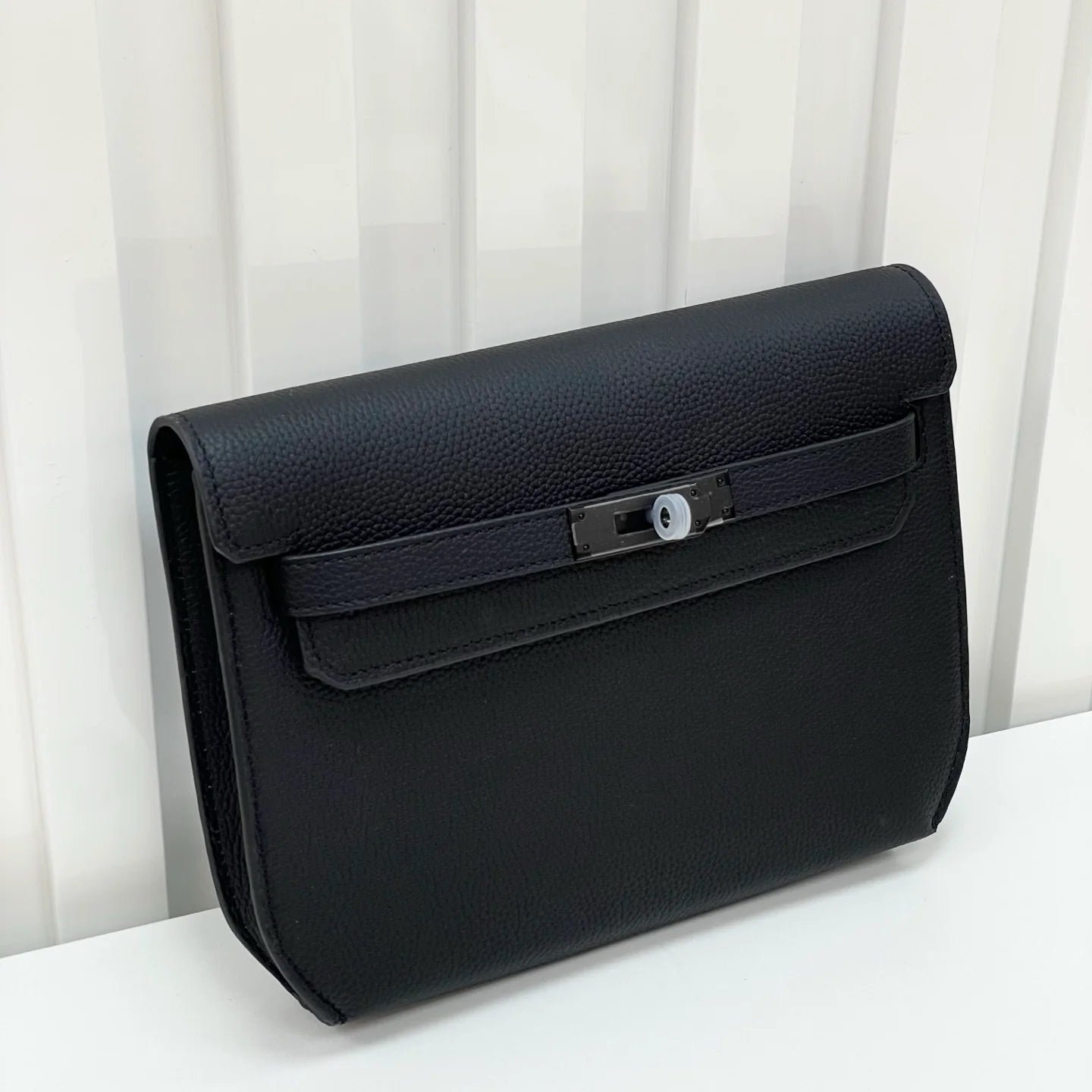 Kelly Depeches 25 Pouch Bag Blue Ocean Togo Leather with Palladium Hardware