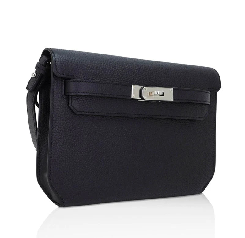 Kelly Depeches 25 Pouch Bag Blue Ocean Togo Leather with Palladium Hardware