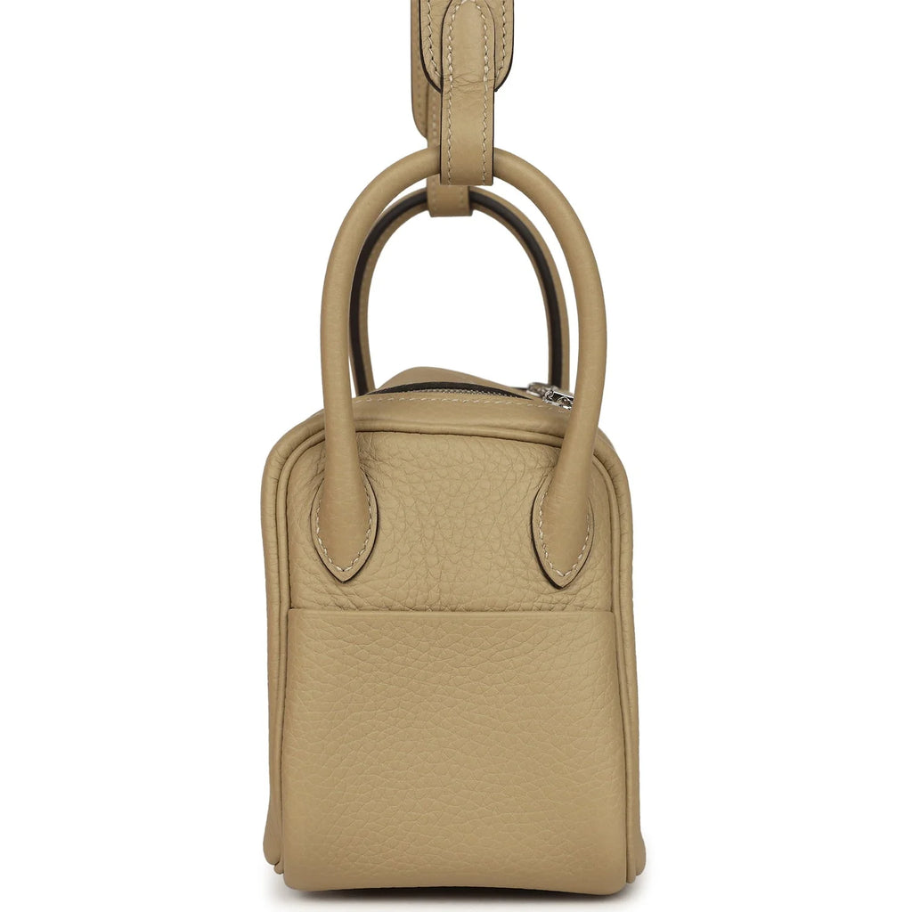 small size Lindy bag, original top-layer TC cowhide leather with silver hardware, elephant grey and yellow color block