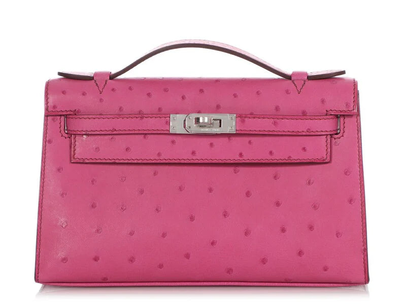 Kelly Pochette Palladium Hardware Fuchsia Ostrich