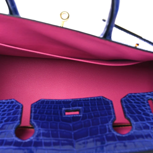 Birkin Blue Croc Embossement Leather Handbags Metal Lock Satchel Bag