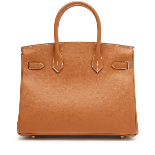 Birkin Sellier 25 Gold Epsom Leather Rolled Handles Gold Hardware Handbag