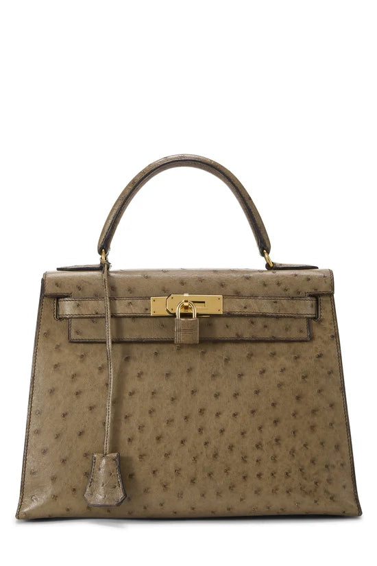 Kelly Sellier Gris Mousse Ostrich Gold Hardware