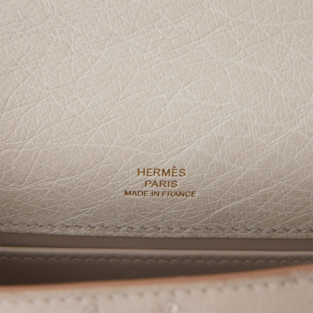 Kelly Pochette Gris Perle Ostrich Gold Hardware