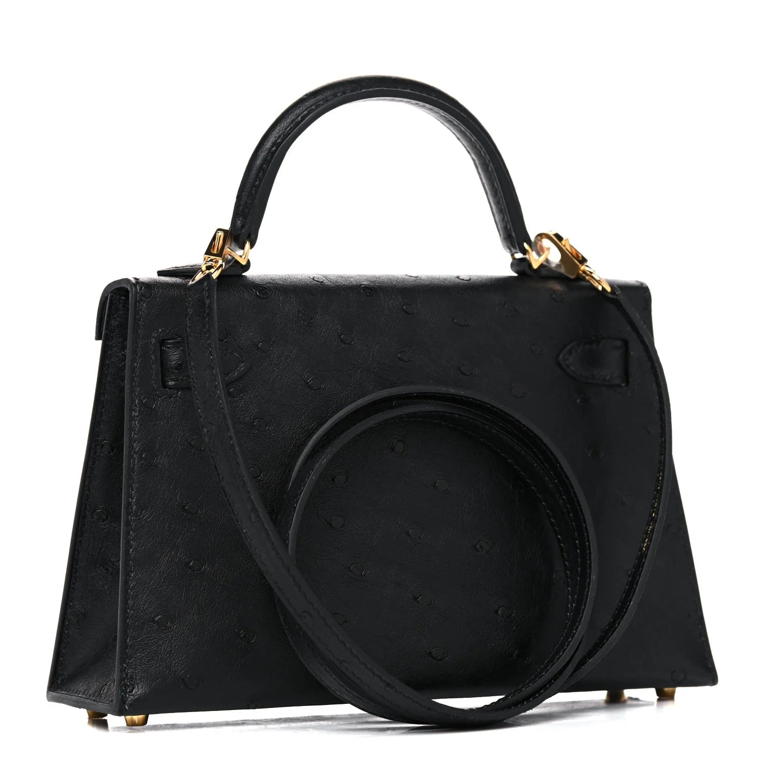 Kelly Sellier Mini 20 Black Ostrich Gold Hardware