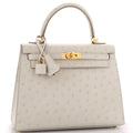 Kelly II Sellier Mini Beton Ostrich Gold Hardware