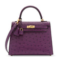 Kelly II Mini Purple-Red Ostrich Leather with Gold Hardware