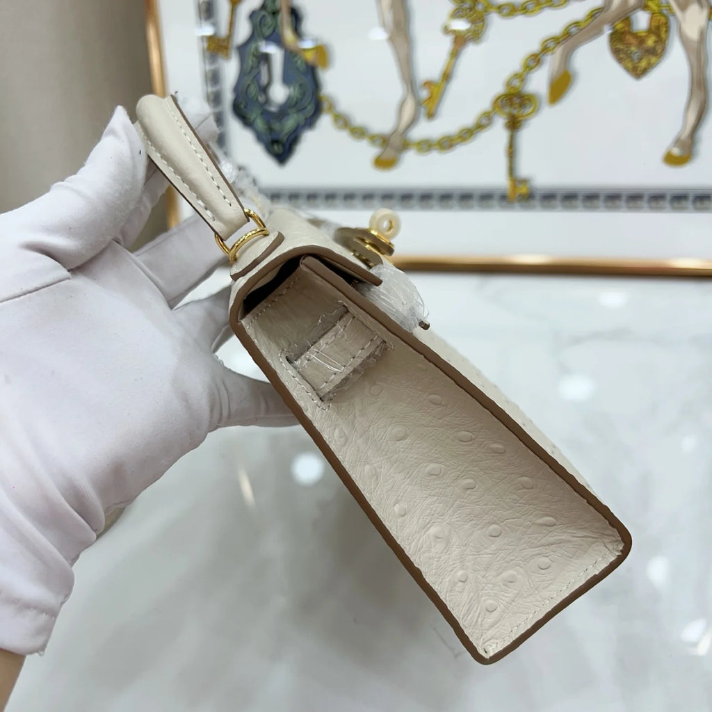Kelly II Sellier Mini Beton Ostrich Gold Hardware
