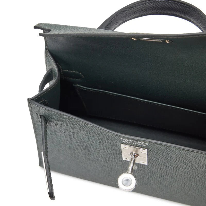 Kelly 20 II Vert Amande and Black Epsom Mini Palladium Hardware