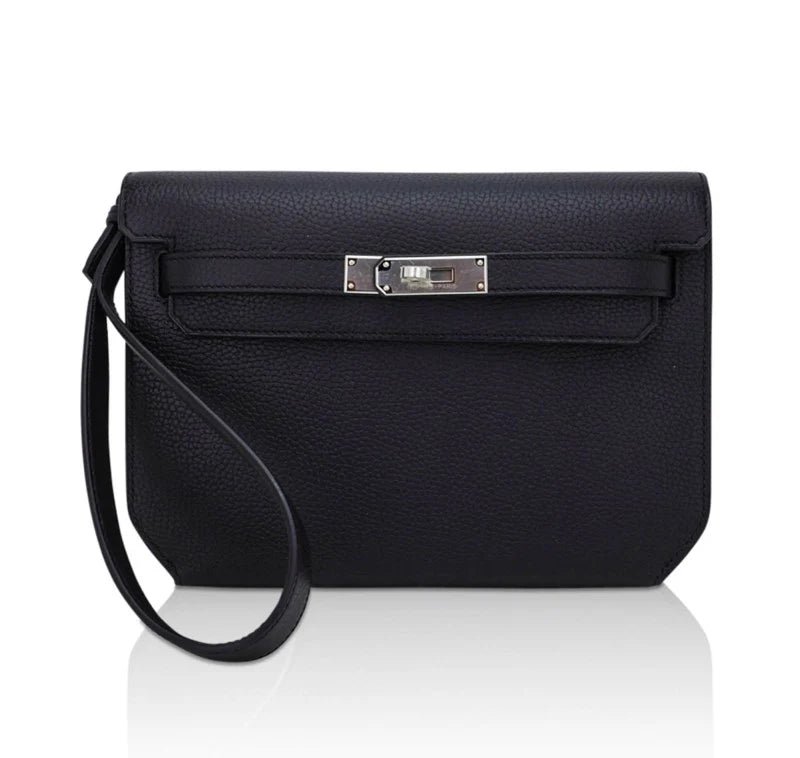 Kelly Depeches 25 Pouch Bag Blue Ocean Togo Leather with Palladium Hardware