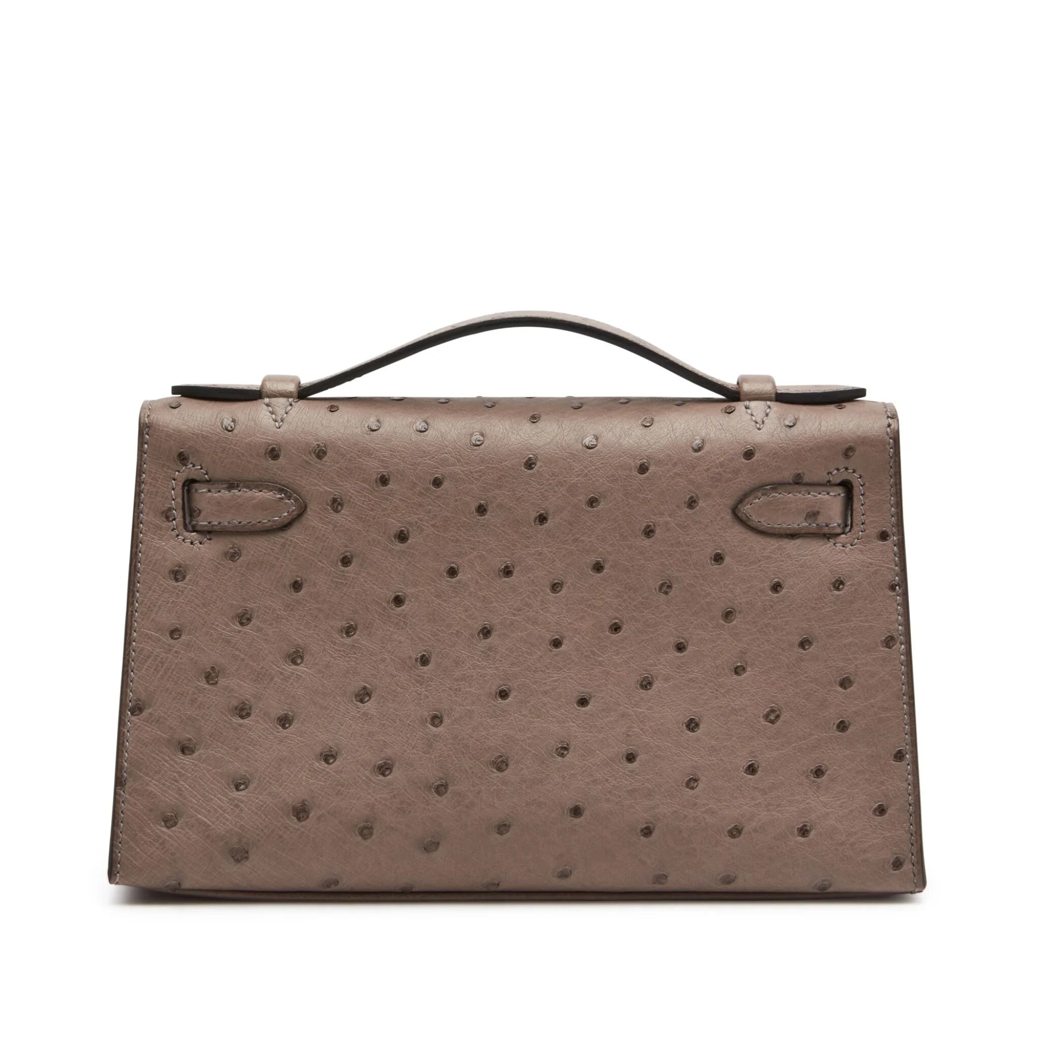 Kelly Pochette in Ostrich Leather with Gold Hardware Gris Tourterelle