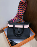 Halzan 25, original TC leather color-block design with silver hardware, black and dreamy purple