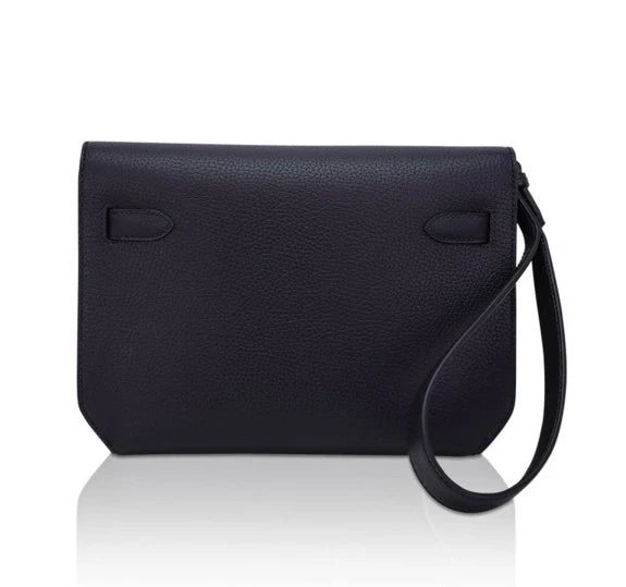 Kelly Depeches 25 Pouch Bag Blue Ocean Togo Leather with Palladium Hardware